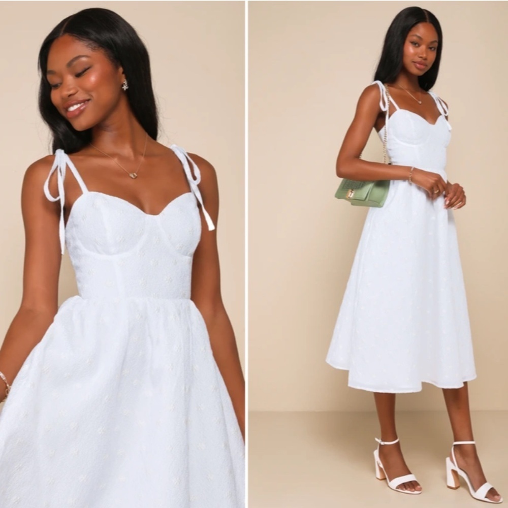 LULU's Bridal Engagement Bachelorette Elegant Sexy HOneymoon FLoral Bustier Midi